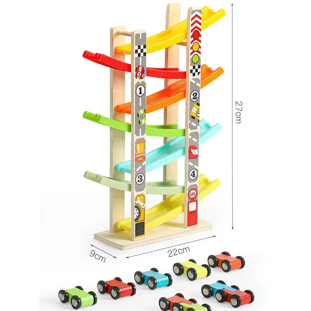 
                      
                        Exciting 4 or 7 Track Wooden Ramp Racing Car Set – Montessori Educational Toy for Toddlers
                      
                    