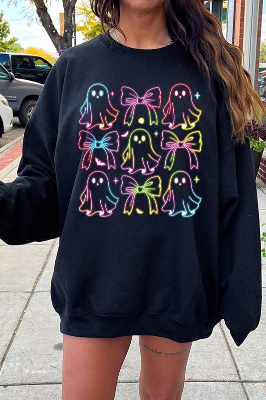 Coquette Neon Halloween Ghost Graphic Sweatshirts