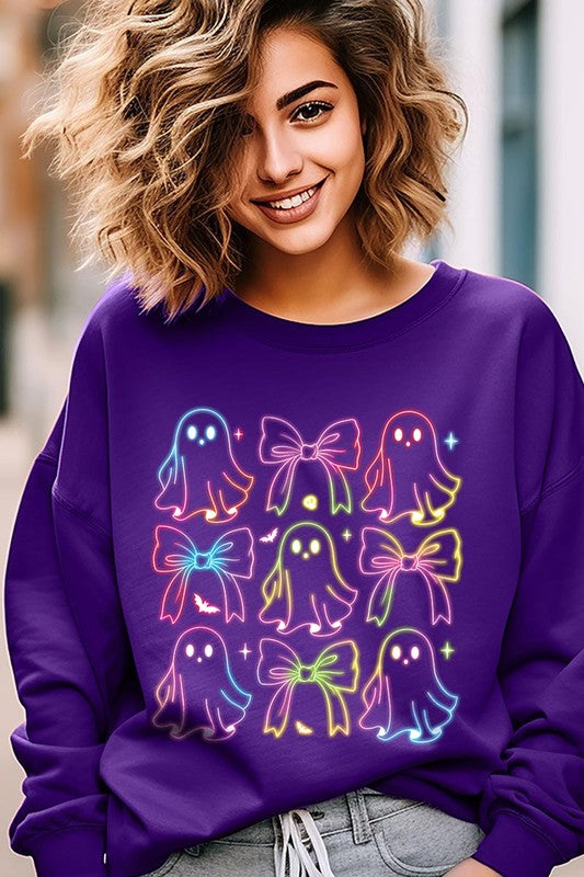 Coquette Neon Halloween Ghost Graphic Sweatshirts