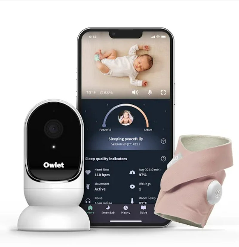 Dream Duo - Smart Portable Video Baby Monitor - HD Video Camera + Sock with Heart Rate, AVG Oxygen Tracker - Dusty Rose