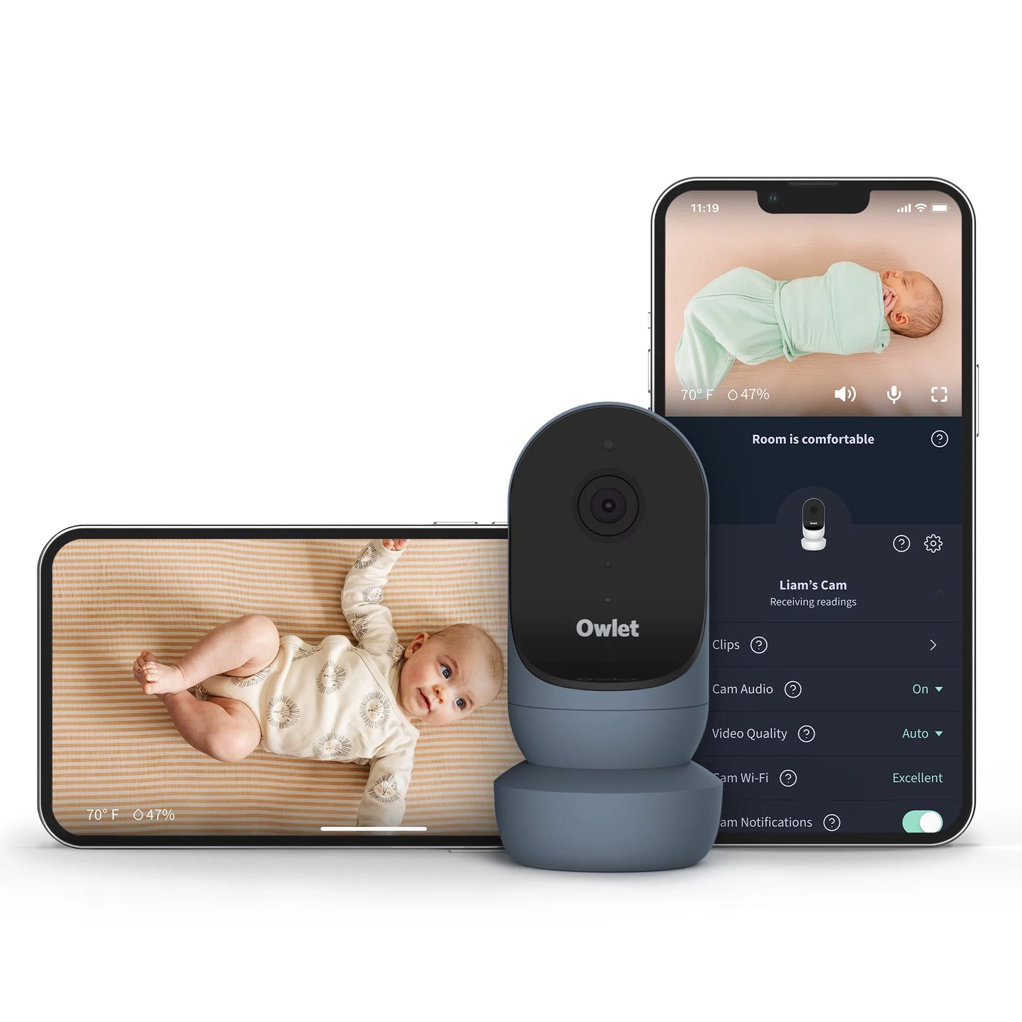 "Smart Baby Monitor: HD Video, Encrypted Wifi, Night Vision, 2-Way Talk - Bedtime Blue"