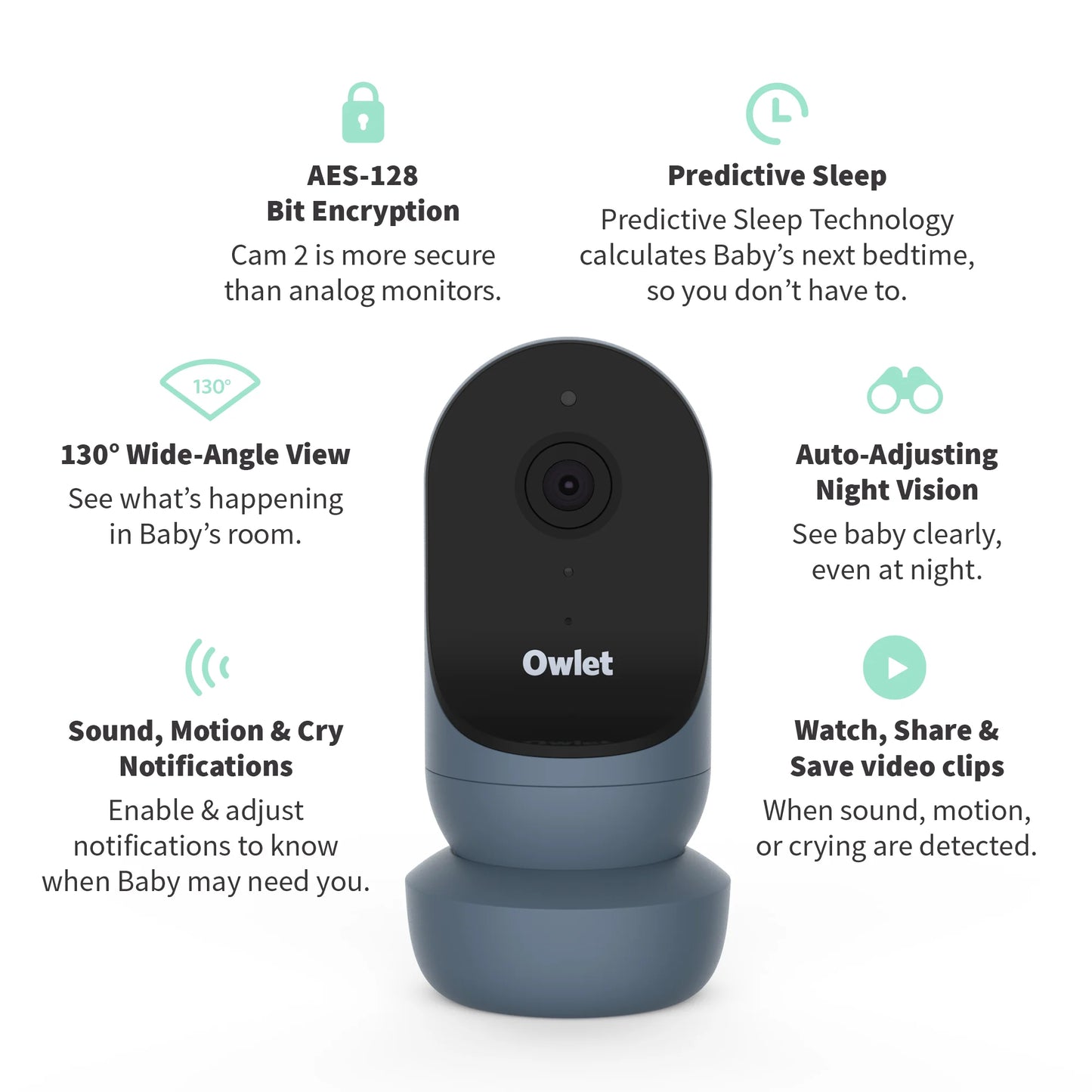 "Smart Baby Monitor: HD Video, Encrypted Wifi, Night Vision, 2-Way Talk - Bedtime Blue"