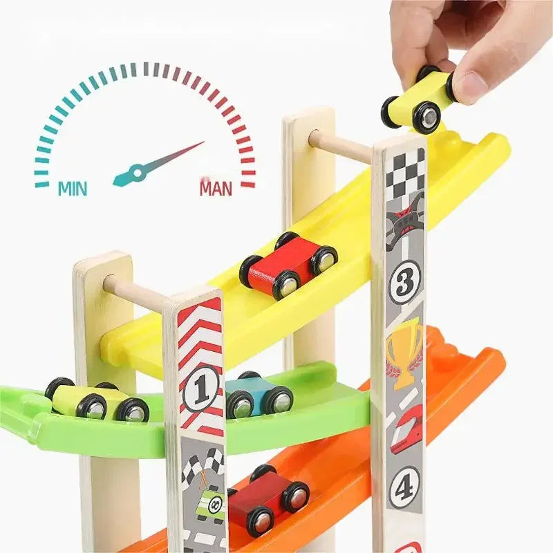 
                      
                        Exciting 4 or 7 Track Wooden Ramp Racing Car Set – Montessori Educational Toy for Toddlers
                      
                    