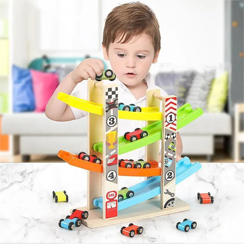 
                      
                        Exciting 4 or 7 Track Wooden Ramp Racing Car Set – Montessori Educational Toy for Toddlers
                      
                    