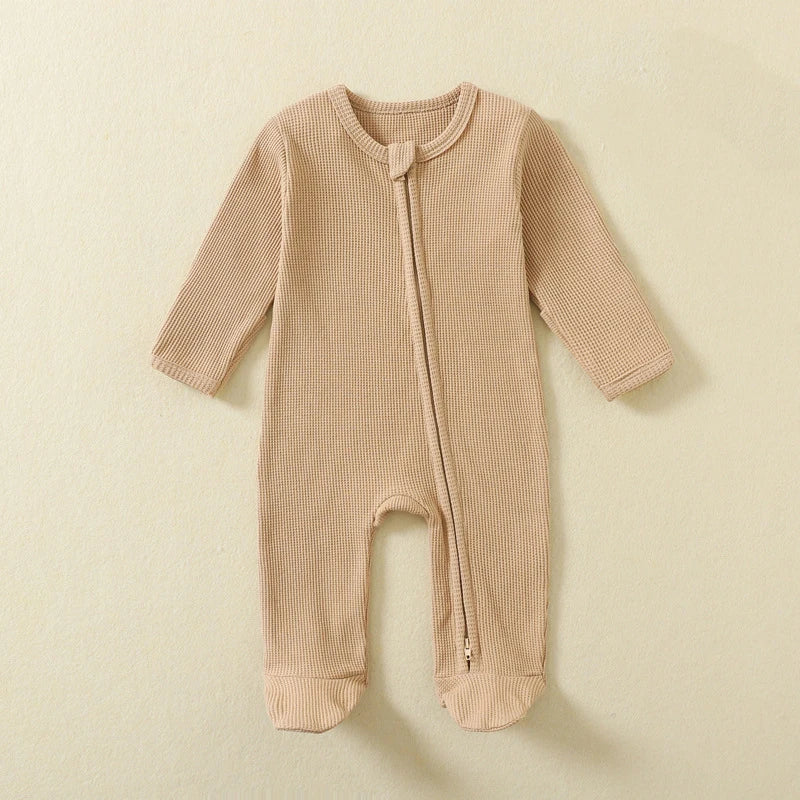 Cozy Organic Cotton Baby Rompers - 100% Waffle Cotton Zipper Footed Sleepsuit